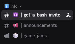 The #get-a-bash-invite channel in the Bash Discord